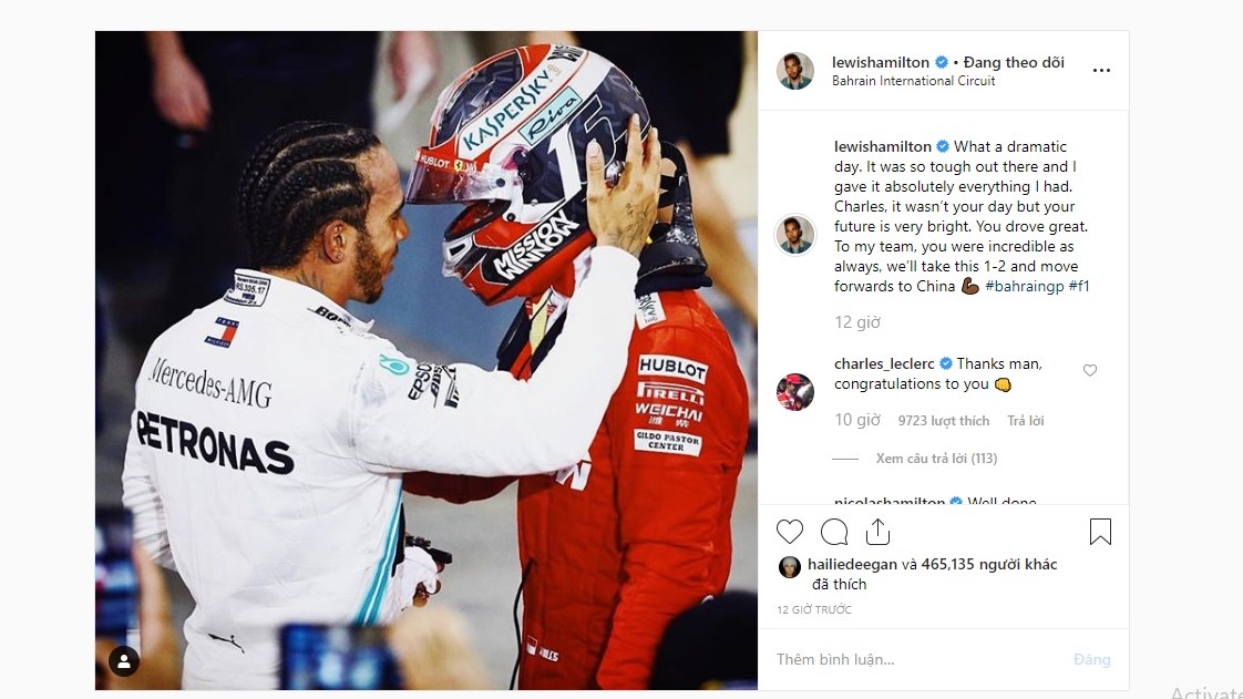 Lewis Hamilton thắng chặng đua Bahrain Grand Prix