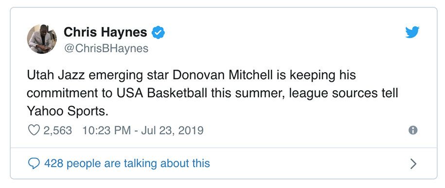 Donovan Mitchell hạ quyết tâm giành vàng cho ĐT Mỹ tại FIBA World Cup 2019