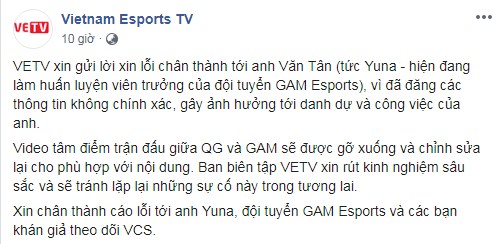 Tin Esports 25/07: VETV công khai xin lỗi Yuna vì Trashtalk