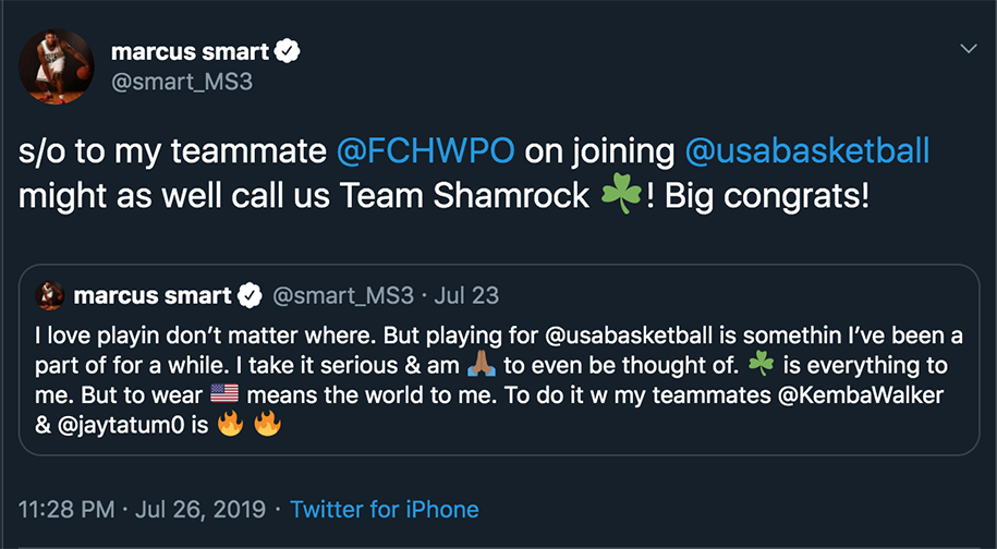 Marcus Smart có cái tên hoàn hảo để đặt cho ĐT Mỹ tại FIBA World Cup 2019