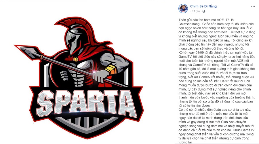 Chim Sẻ Đi Nắng chính thức chia tay GameTV, thành lập Clan Sparta