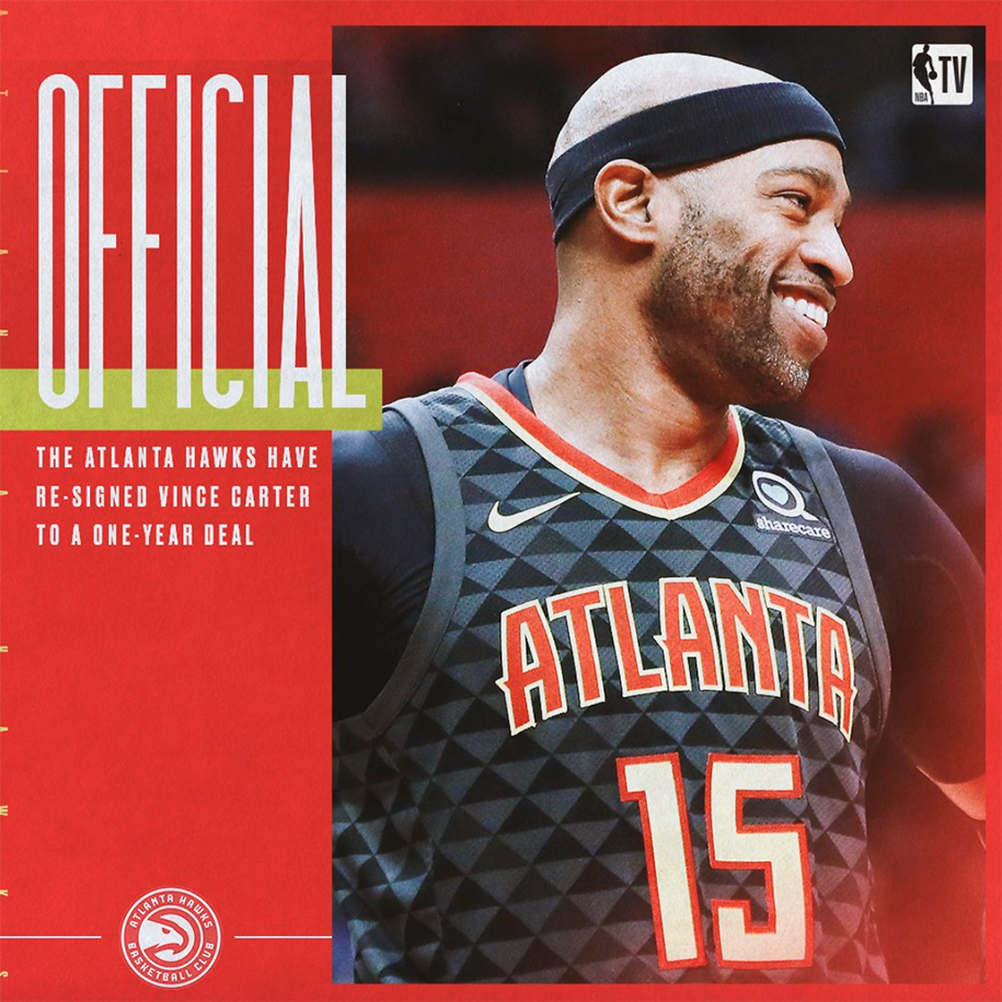 Vince Carter chính thức ký hợp đồng với Atlanta Hawks để chơi mùa giải kỷ lục NBA