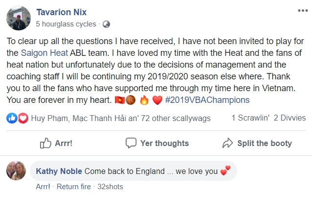 Tavarion Nix xác nhận không dự ABL 10 cùng Saigon Heat