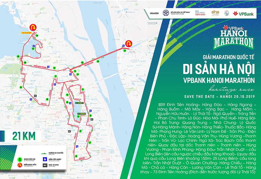 VPBank Hanoi Marathon 2019 thay đổi cung đường 21km, chạy trọn vẹn qua cầu Long Biên