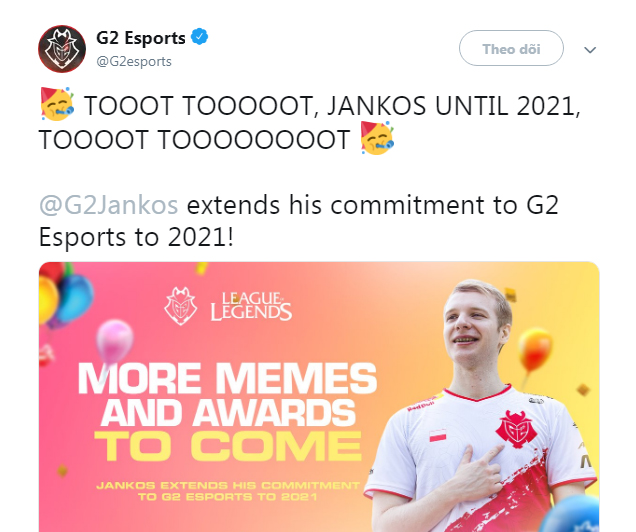 Jankos được gia hạn hợp đồng với G2 Esports đến 2021