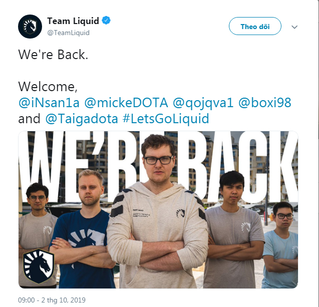 Liquid Dota 2 chiêu mộ toàn bộ đội hình của Alliance 2019