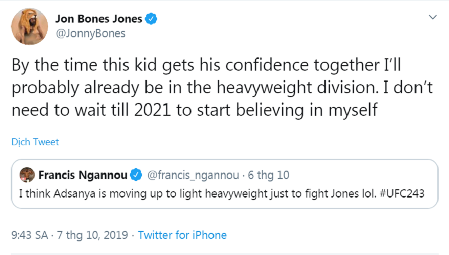 Adesanya cho rằng anh là gương mặt mới của UFC, Jones nên ngậm miệng lại