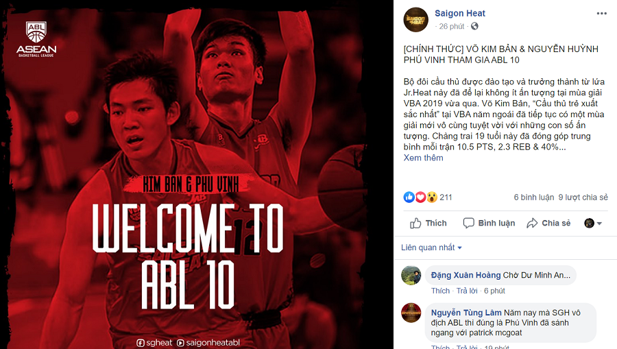 Chính thức: Võ Kim Bản và Nguyễn Huỳnh Phú Vinh trở lại Saigon Heat cho ABL10