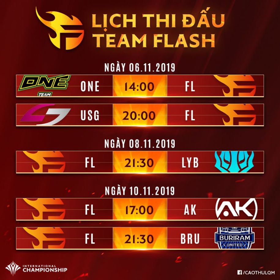 Lịch thi đấu của Team Flash và IGP Gaming tại Liên Quân AIC 2019