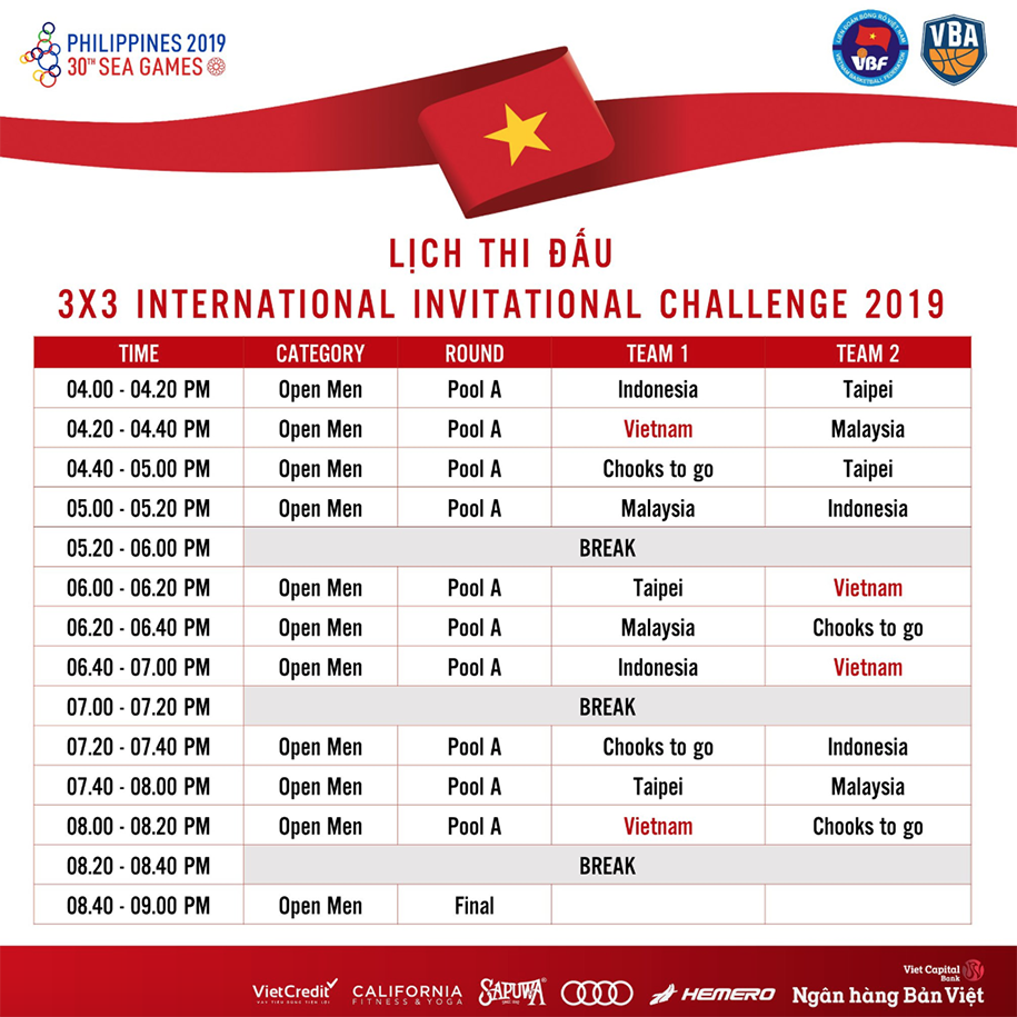 Lịch thi đấu International Invitational Challenge: Thử thách cho đội tuyển 3x3 Việt Nam