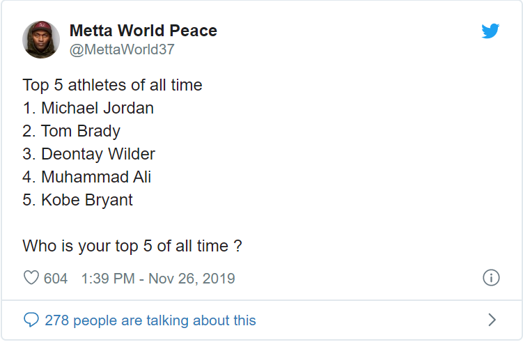 Metta World Peace làm phật lòng LeBron James với top 5 VĐV hàng đầu