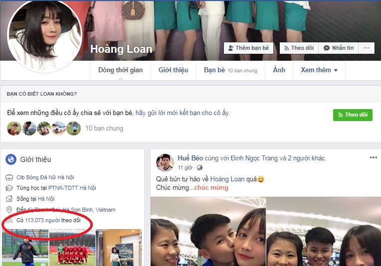 Facebook cầu thủ Hoàng Thị Loan vượt mốc 100.000 người theo dõi sau HCV SEA Games 30