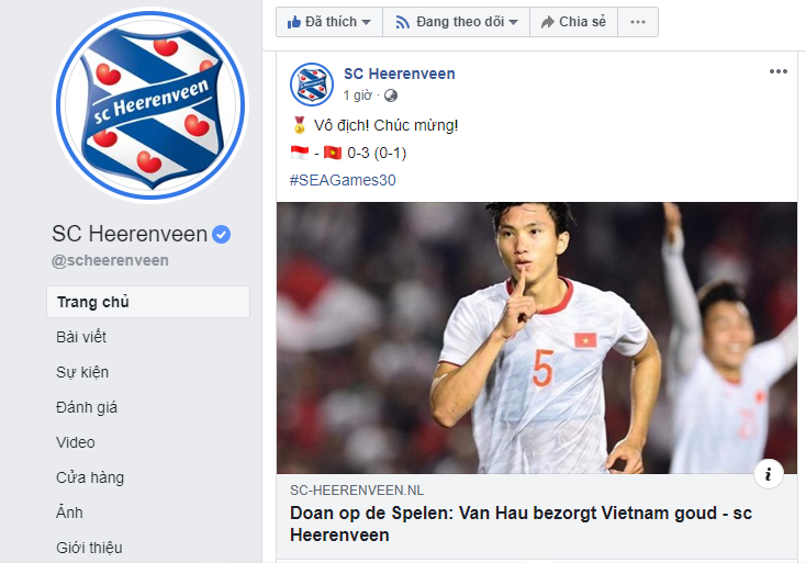 Giành HCV cùng U22 Việt Nam, Văn Hậu được Heerenveen gửi lời chúc mừng