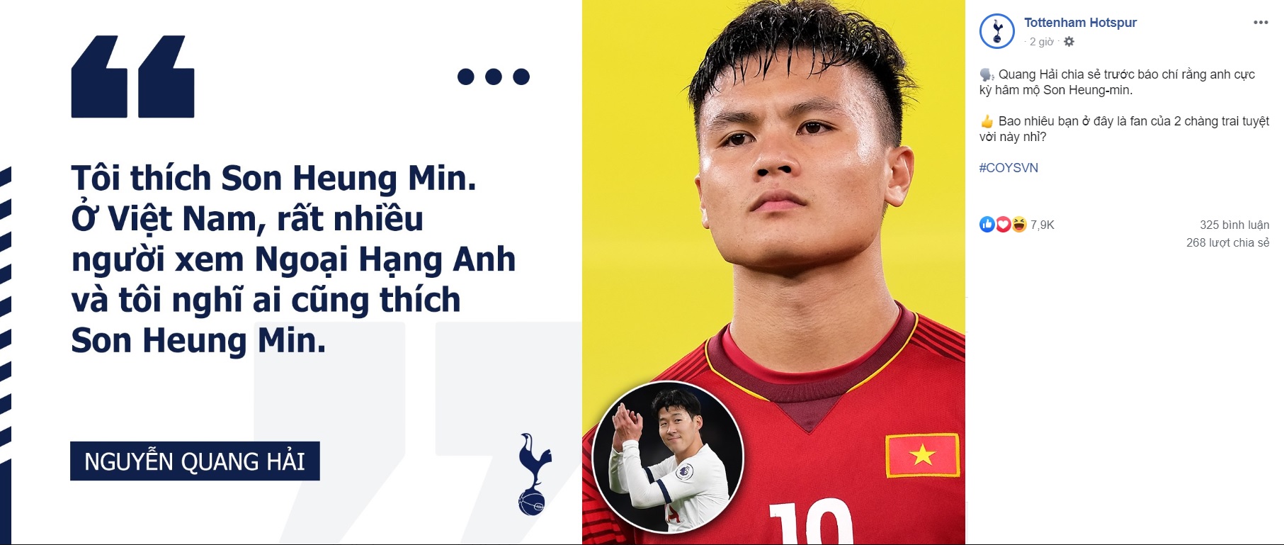 Fanpage hơn 13 triệu người theo dõi của Tottenham bất ngờ đưa tin về Quang Hải