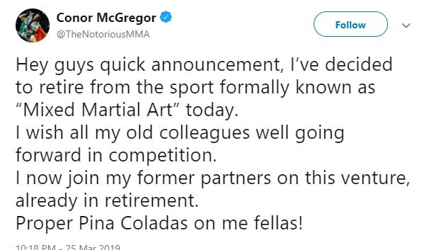 CHÍNH THỨC: Conor McGregor giải nghệ MMA