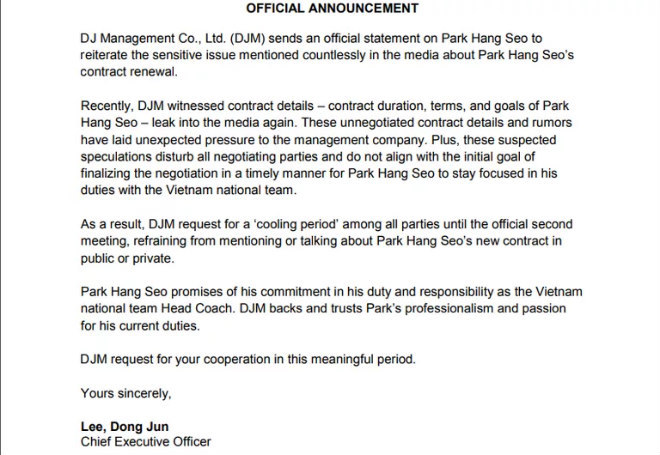 Lý do thực sự sau quyết định tạm hoãn đàm phán hợp đồng của HLV Park Hang Seo