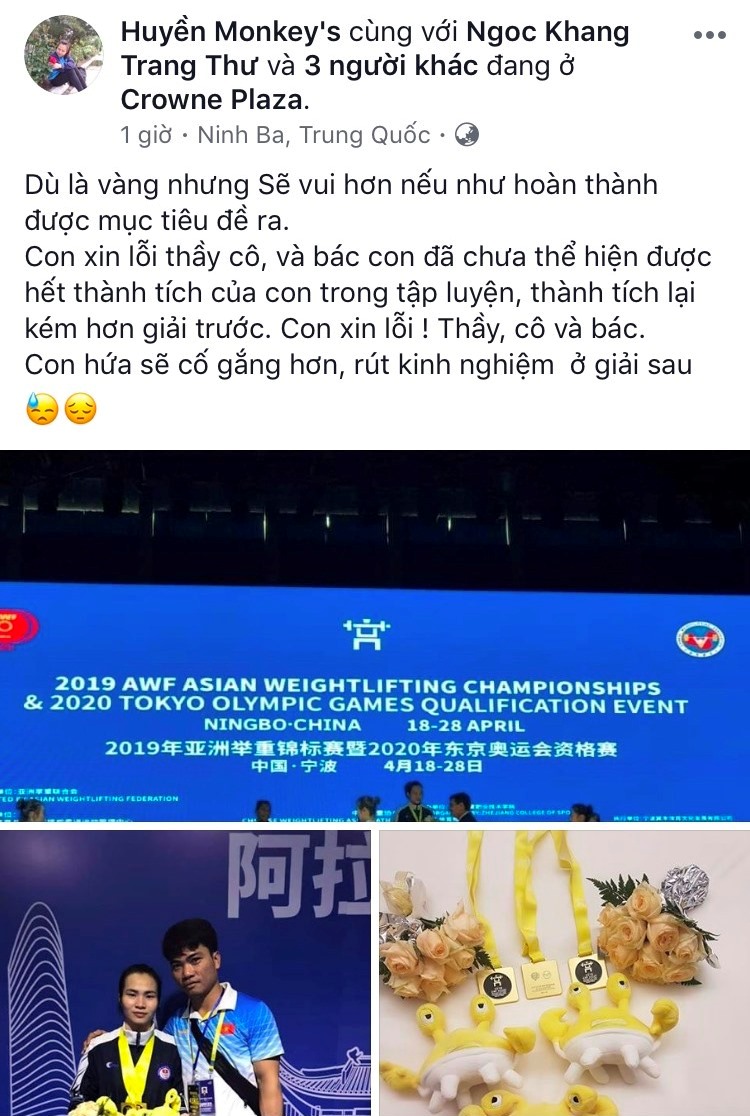 Vương Thị Huyền giành 3 HCV giải cử tạ vô địch châu Á 2019