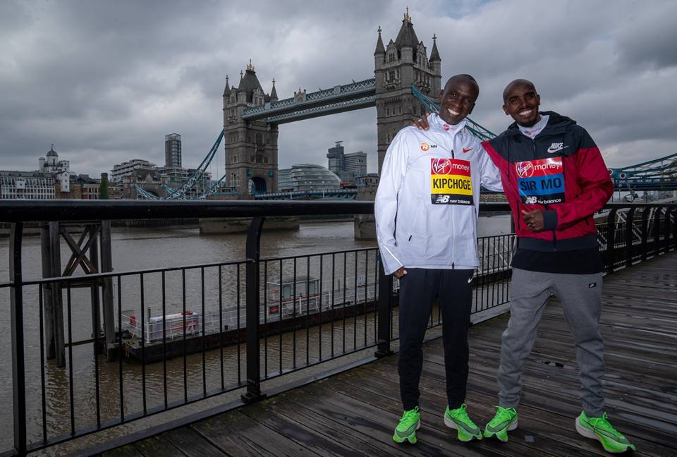 Hai huyền thoại Mo Farah - Eliud Kipchoge hội ngộ chuẩn bị so tài tại London Marathon 2019