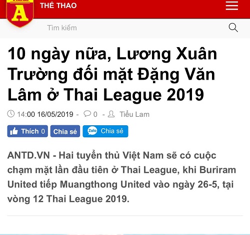 Xuân Trường lần đầu tiên chạm mặt Văn Lâm ở Thai-League, báo chí Việt Nam nói gì?