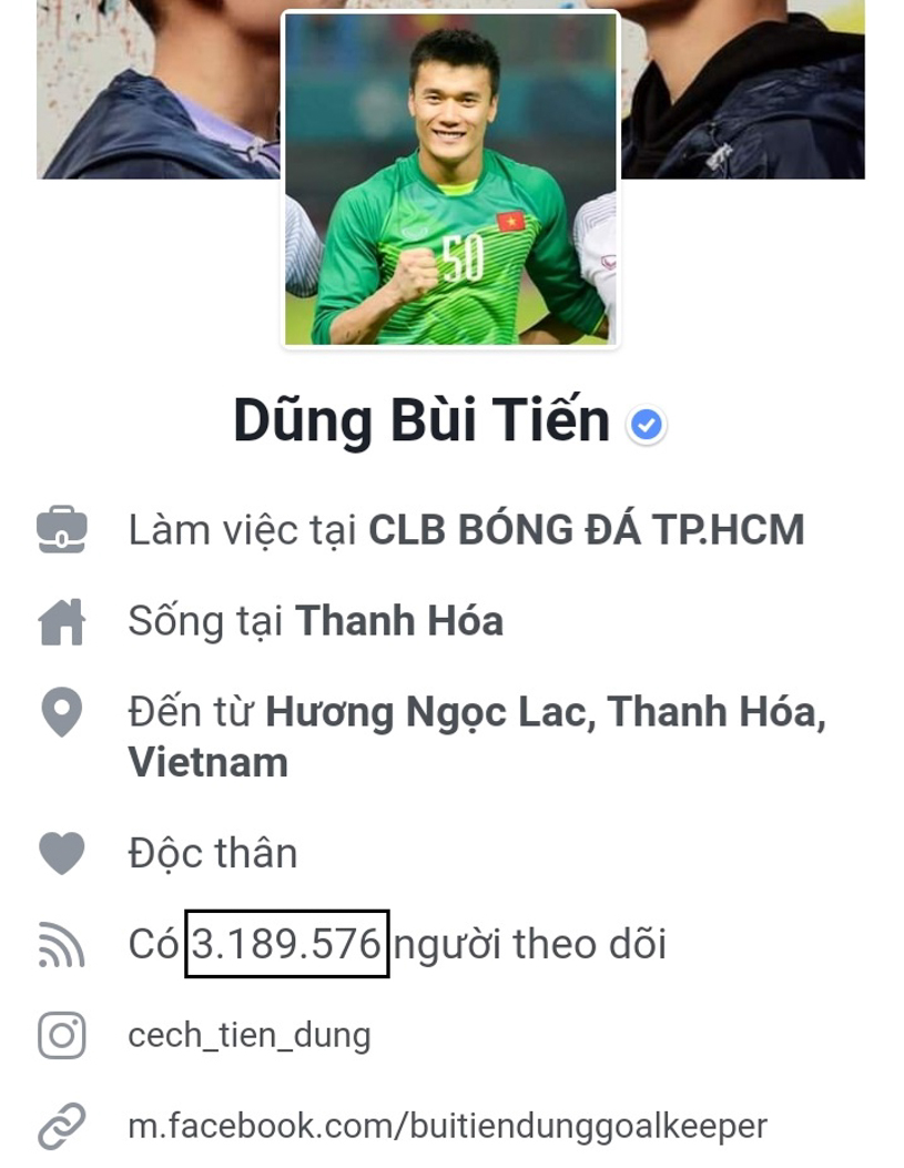 Facebook thủ môn Bùi Tiến Dũng vượt mốc 3 triệu follow trước VCK châu Á 2020