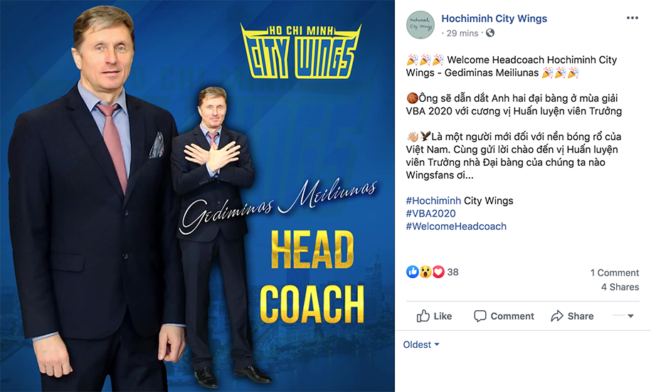 Hochiminh City Wings bổ nhiệm HLV mới cho VBA 2020