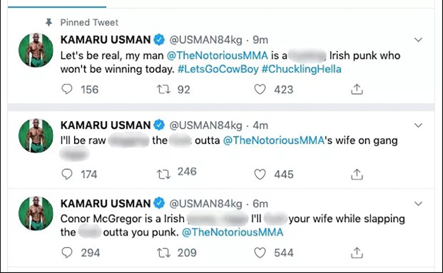 Tài khoản Twitter “bị hack” của Kamaru Usman khủng bố bạn gái Conor McGregor