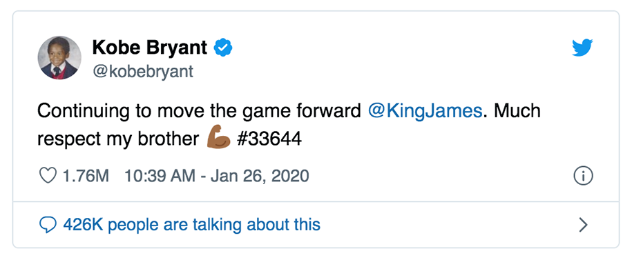 Như thể định mệnh sắp đặt, Tweet cuối của Kobe Bryant là nhường sân khấu cho LeBron James