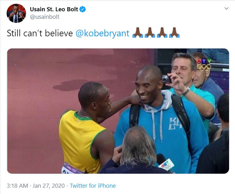 Ông hoàng tốc độ Usain Bolt sốc nặng khi nghe tin huyền thoại bóng rổ Kobe Bryant qua đời
