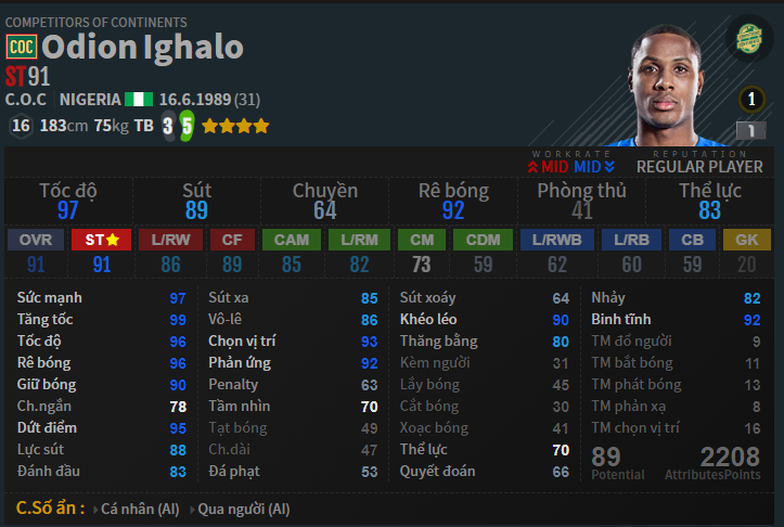 Chỉ số của Odion Ighalo, Erling Haaland trong FO4 và PES 2020