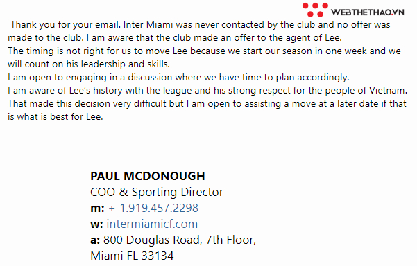 Inter Miami phản hồi thông tin được CLB TP.HCM hỏi mua Lee Nguyễn