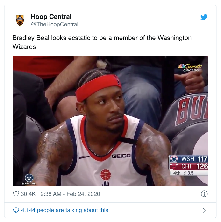 Bradley Beal tái hiện kỳ tích của Kobe Bryant nhưng lại biến thành meme bất đắc dĩ