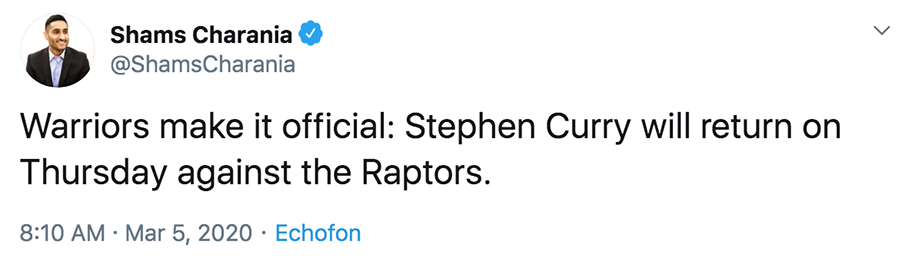 Chính thức: Stephen Curry sẽ trở lại vào sáng thứ Sáu