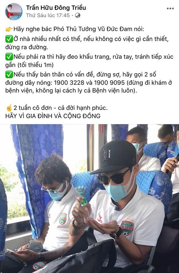 Cầu thủ Việt Nam gửi thông điệp ý nghĩa giữa mùa dịch COVID-19