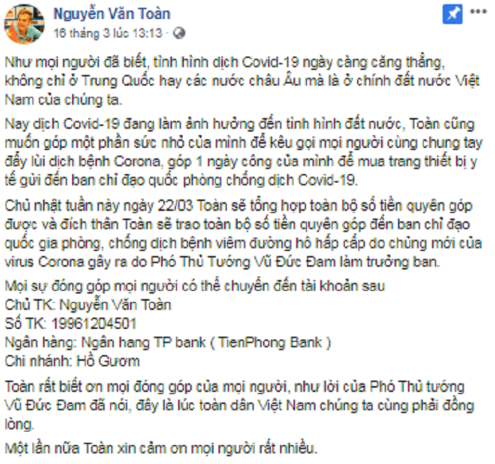 Cầu thủ Việt Nam chung tay phòng chống dịch COVID-19