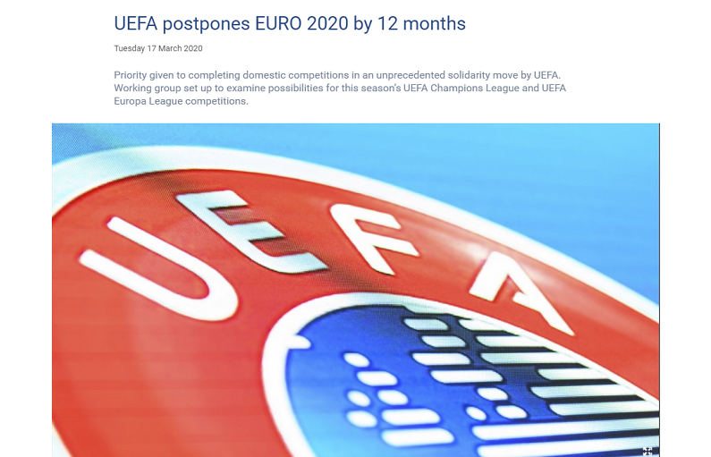NÓNG: UEFA hoãn VCK Euro 2020 sang hè 2021