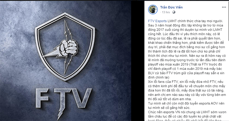 Tin chuyển nhượng LMHT 4/5: FTV Esports chính thức giải thể