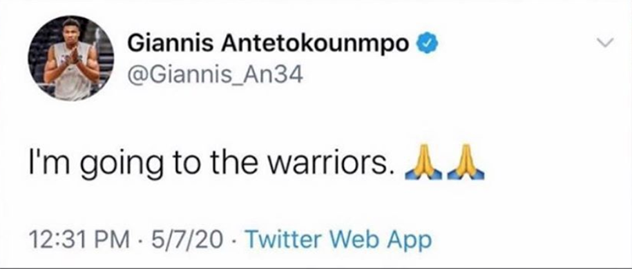 Twitter của Giannis Antetokounmpo bị hack, tuyên bố mình sẽ đến Golden State Warriors