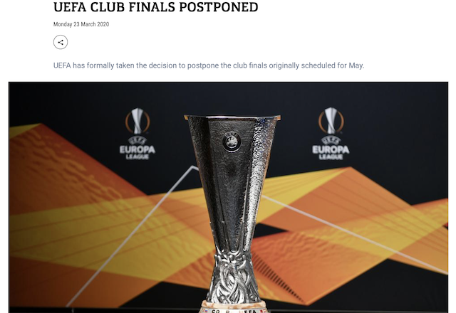 CHÍNH THỨC: UEFA hoãn các trận chung kết cúp châu Âu