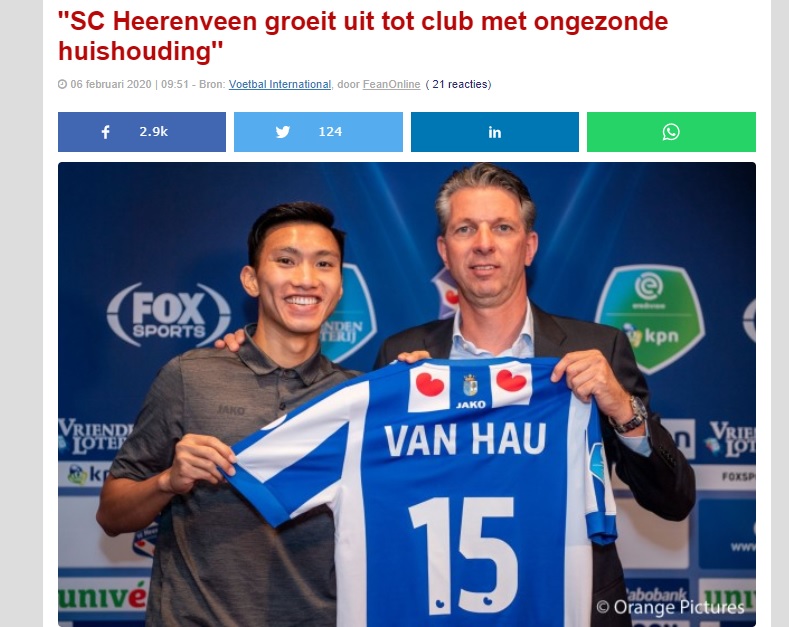 Báo Hà Lan: Heerenveen phát triển thiếu cân bằng do trả lương quá cao cho Văn Hậu