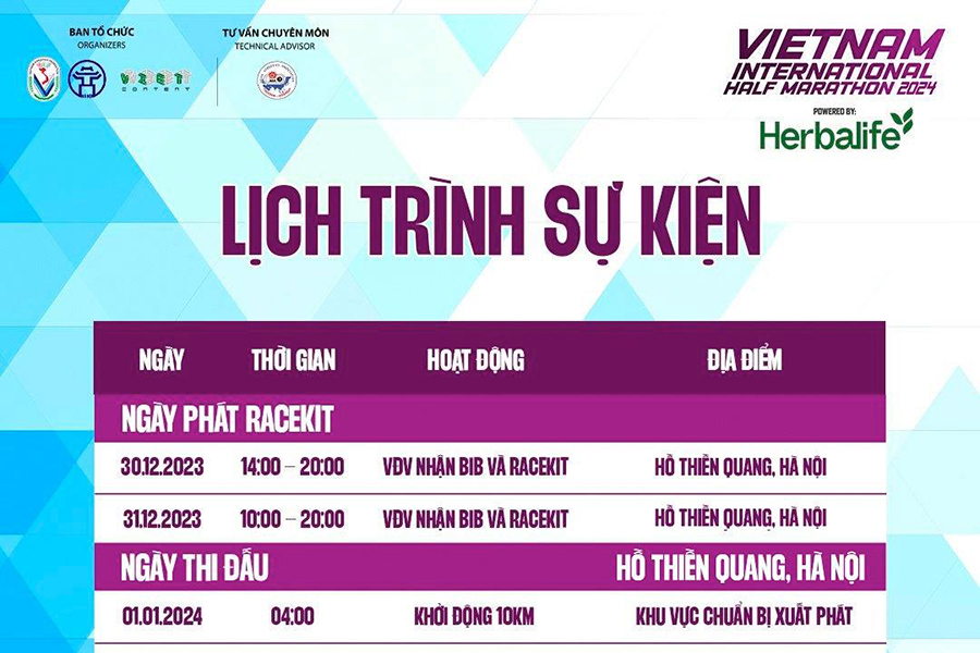 Lịch trình chính thức của Giải Bán Marathon Quốc tế Việt Nam 2024 tài trợ bởi Herbalife