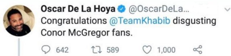 Đăng tweet ẩu về trận Conor - Khabib, huyền thoại De La Hoya tuyên bố mình bị hack - Ảnh 1.