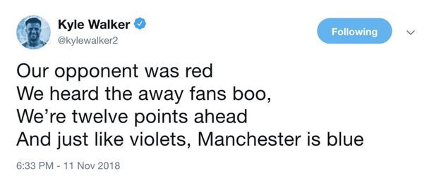 Hứng chí vì đánh bại Man Utd, Kyle Walker lên Twitter làm thơ... con cóc, nhưng phải xóa đi lập tức - Ảnh 1.