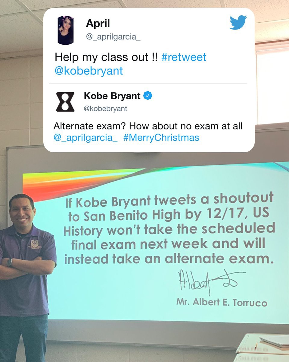 Làm thế nào Kobe Bryant giúp cả lớp trốn bài kiểm tra chỉ bằng 1 đoạn tweet? - Ảnh 1.