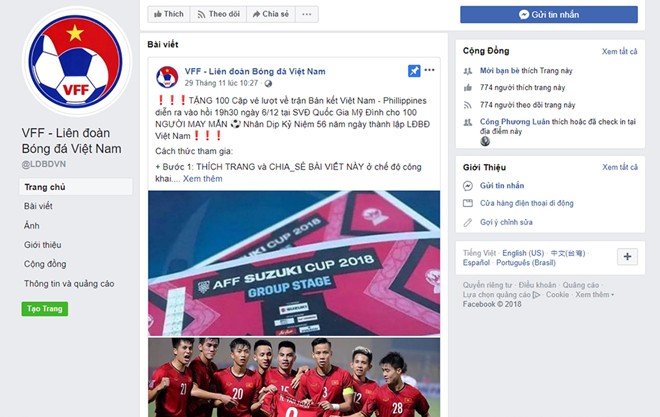 Cảnh giác với chiêu lừa đảo tặng vé bán kết AFF Cup 2018 trên Facebook - Ảnh 1.