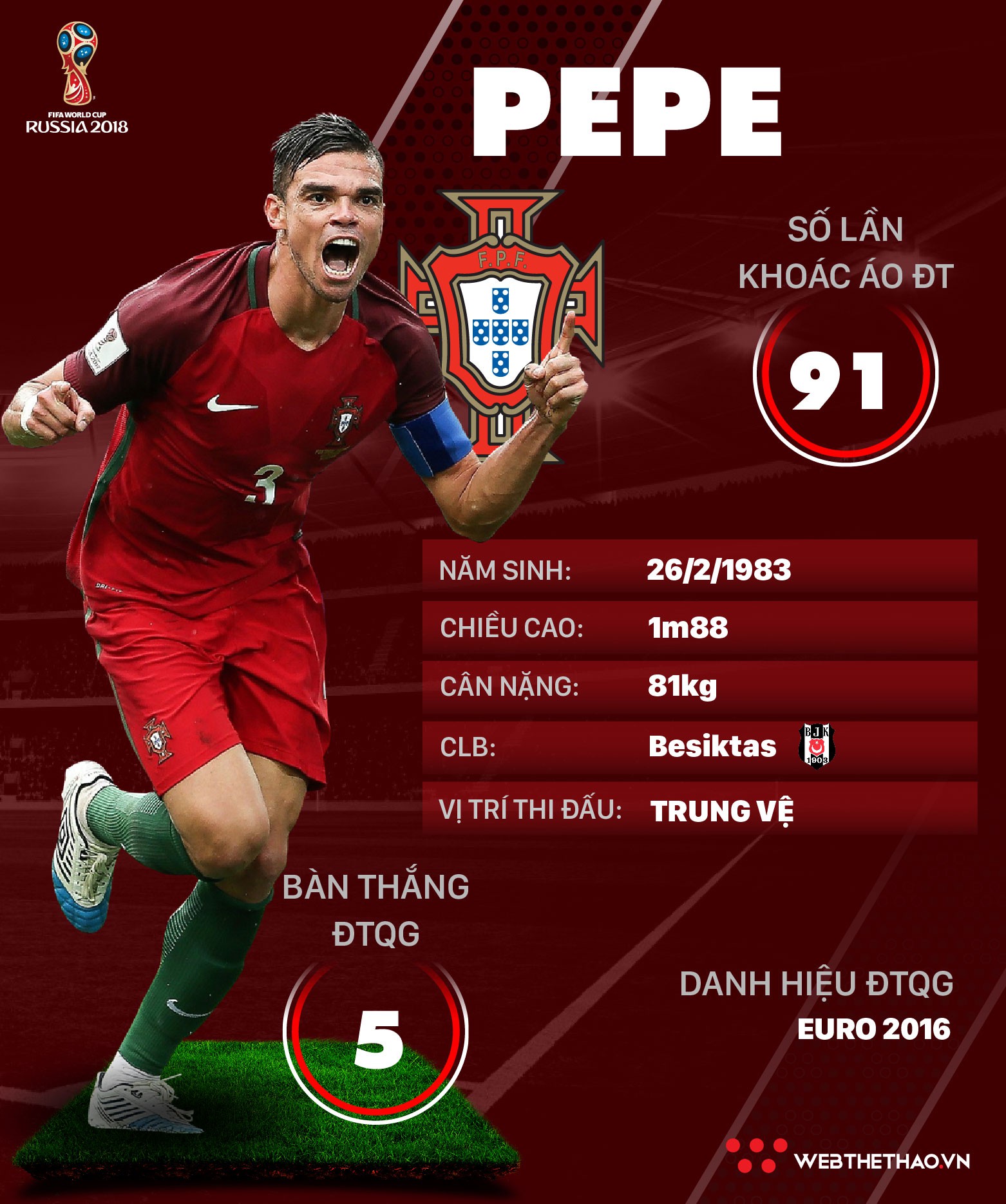 Thông tin cầu thủ Pepe của ĐT Bồ Đào Nha dự World Cup 2018 - Ảnh 1.
