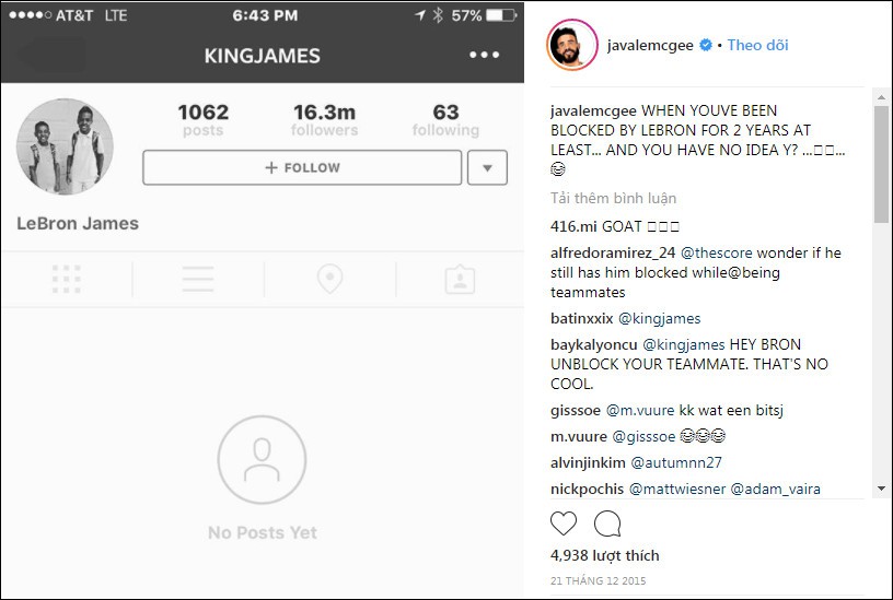 Vì một cú úp rổ, JaVale McGee bị chính đồng đội là LeBron James chặn Instagram? - Ảnh 1.