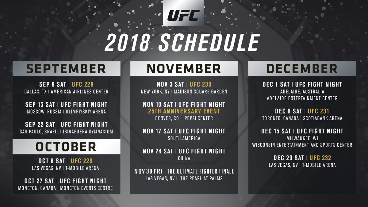 UFC công bố toàn bộ lịch sự kiện cho đến cuối năm 2018 - Ảnh 1.