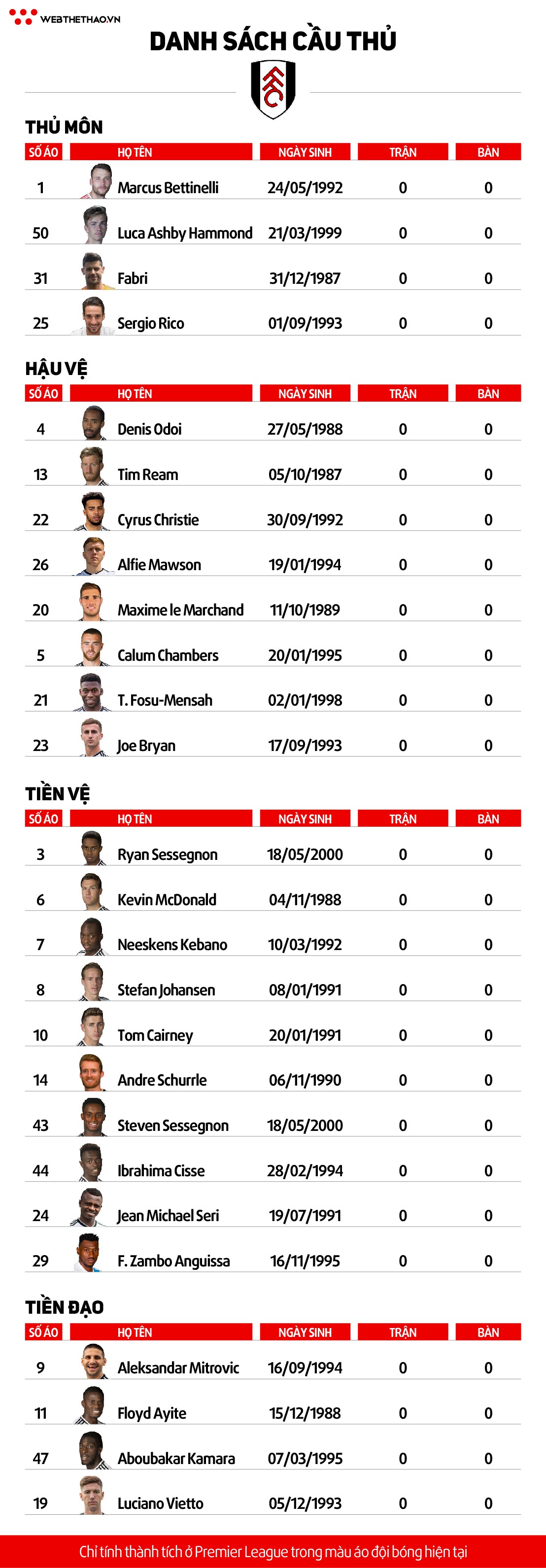 Thông tin đội hình CLB Fulham ở giải Ngoại hạng Anh mùa 2018/19 - Ảnh 7.