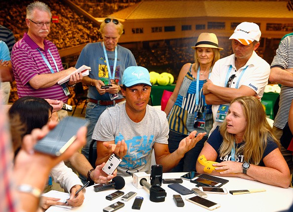 Nadal trong buổi họp báo tại Indian Wells