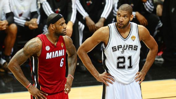 LeBron James và Tim Duncan ở trận chung kết 2013